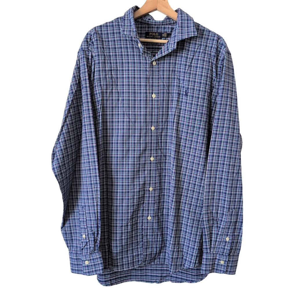 Polo RALPH LAUREN Men's Classic Stretch Performance Blue Long Sleeve Shirt XXL